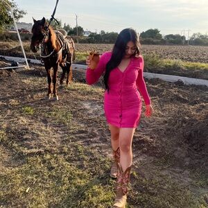 Showpo Vibrant Hot Pink Long Sleeve Dress